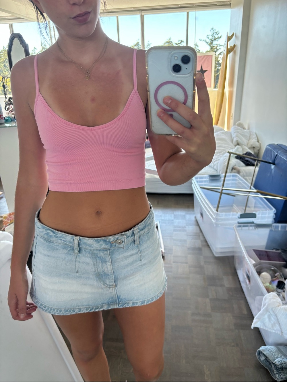 Garage Pink Ribbed Cropped Cami